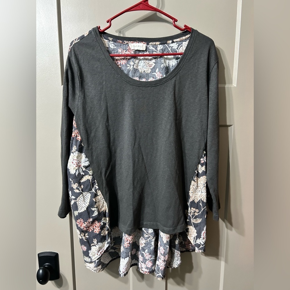 Altar'd State Charcoal Floral Long Sleeve Top boho blouse